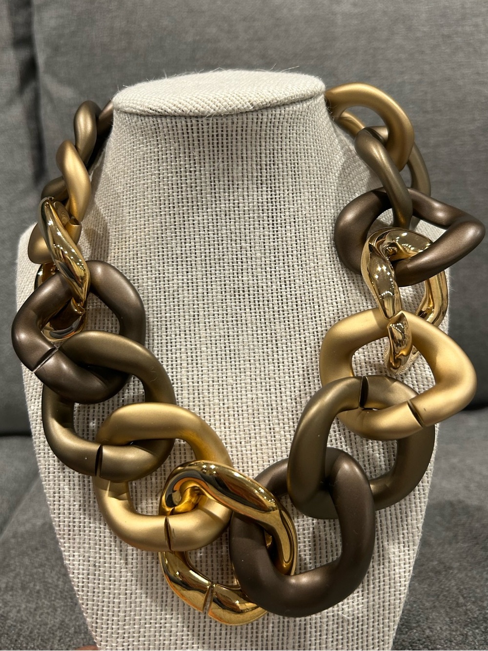 Matte Gold & Bronze Oversized Link Necklace - Women Jewelry